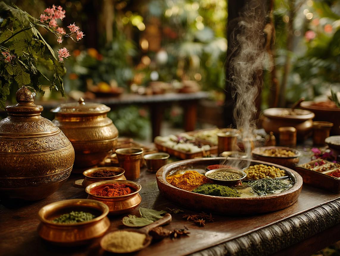 Serene Ayurvedic wellness interior with natural light